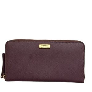 Kate spade burgundy maroon saffiano leather clutch zipper accordion wallet